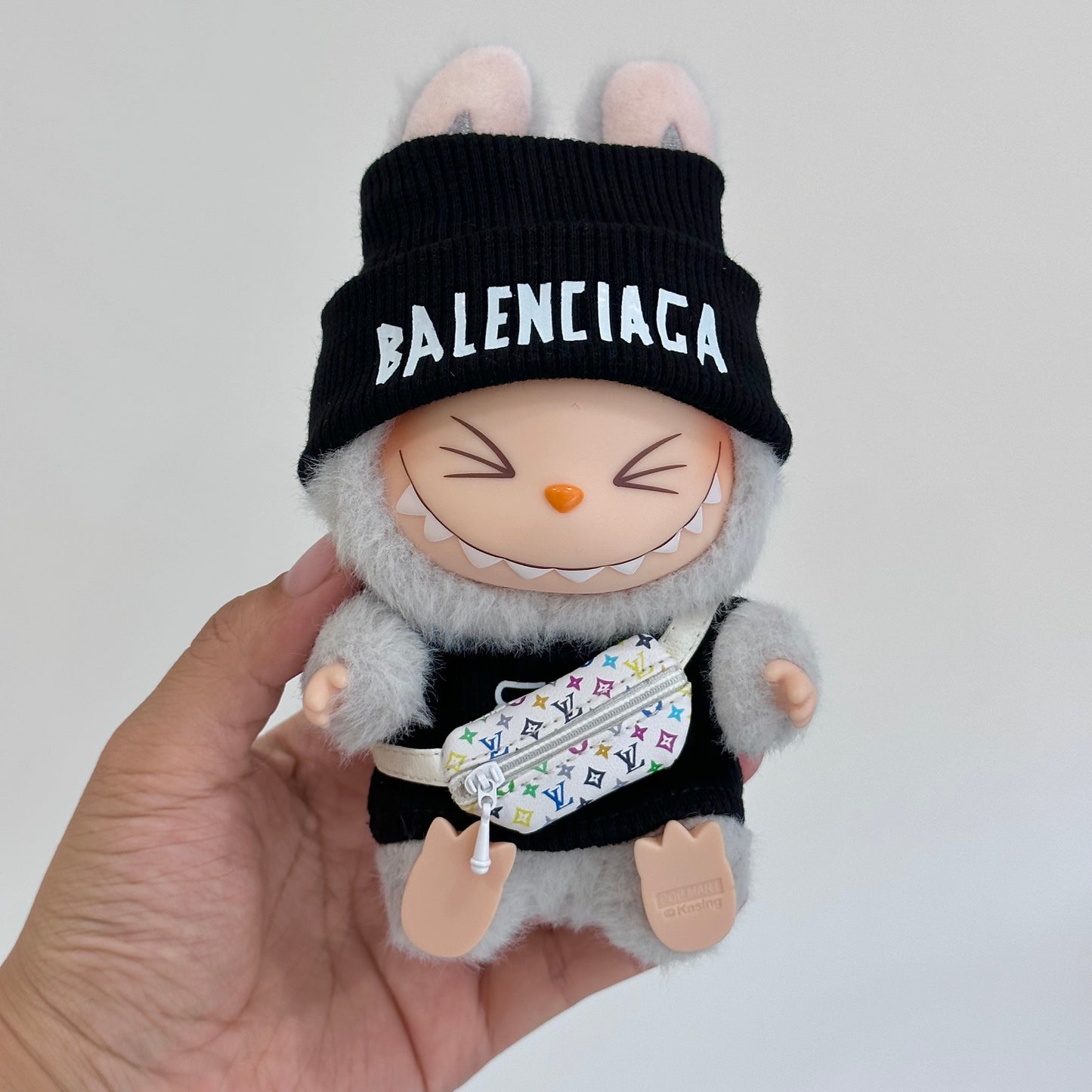 POP MART The Monsters Labubu Fashion Dress - Balenciaga Style Black Top+ LV Style Bag+Hat