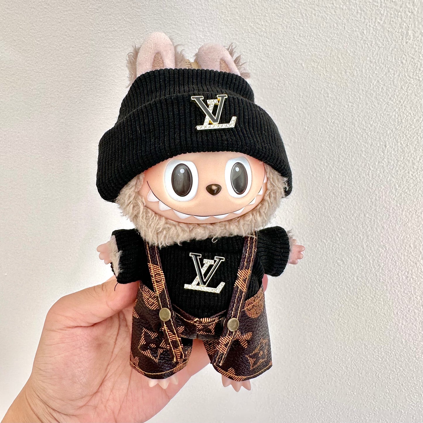 POP MART The Monsters Labubu Fashion Dress - LV Style Top+ Hat + LV Style Overalls