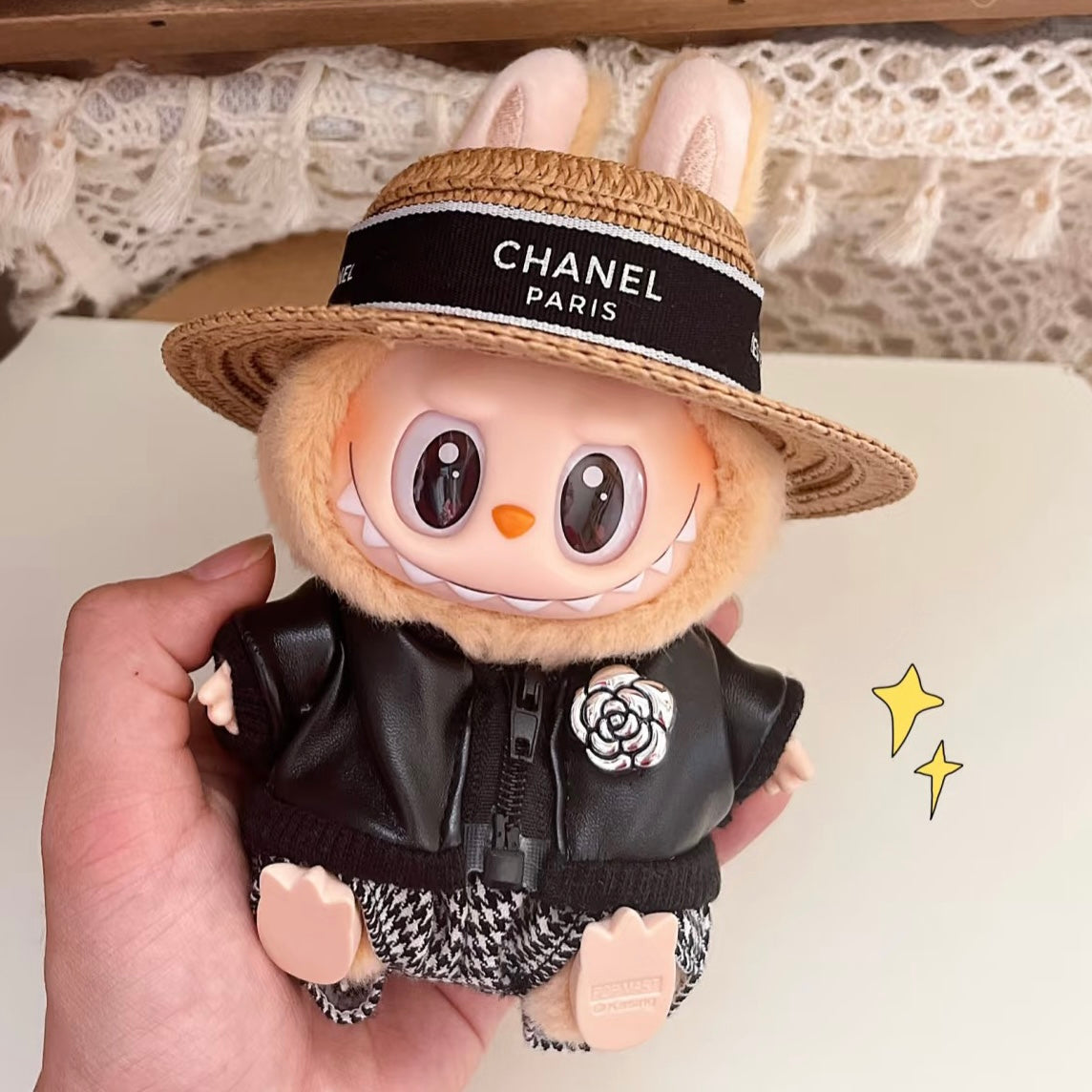 POP MART The Monsters Labubu Fashion Dress - Chanel Black Jacket + Straw hat + Pants
