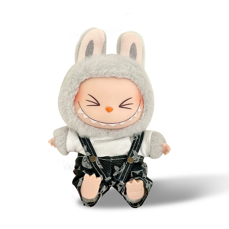 POP MART The Monsters Labubu Fashion Dress - White Top+ LV Style Blue Overalls