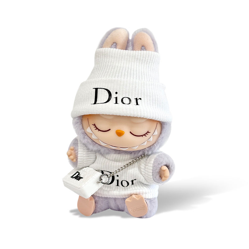 POP MART The Monsters Labubu Fashion Dress - White Dior Style Top+ Hat + bag