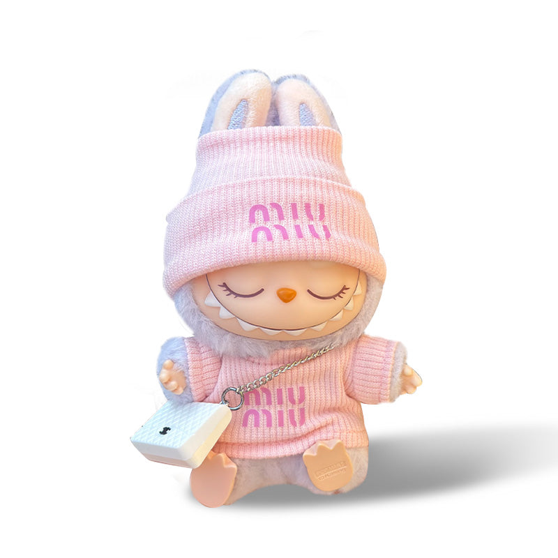 POP MART The Monsters Labubu Fashion Dress - MIUMIU Style Pink Top+Hat + Bag