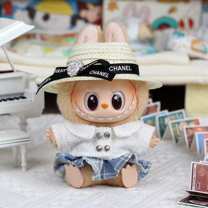 POP MART The Monsters Labubu Fashion Dress - Chanel Style White Top+ Skirt+Straw hat (Pre-order 1-2 weeks arrive)