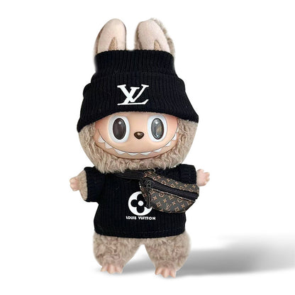 POP MART The Monsters Labubu Fashion Dress - Louis Vuitton Style Black Top + Black hat + Bag