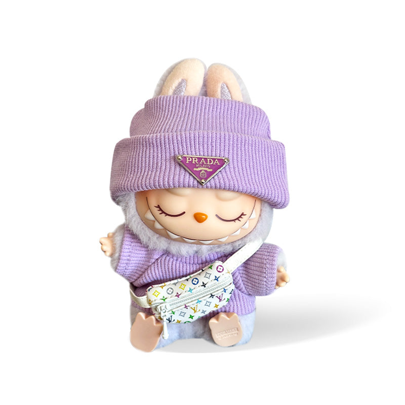 POP MART The Monsters Labubu Fashion Dress - Prada Style Purple Top + Hat + LV Style Bag