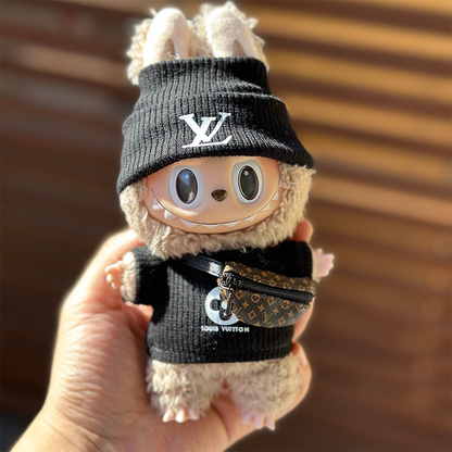 POP MART The Monsters Labubu Fashion Dress - Louis Vuitton Style Black Top + Black hat + Bag