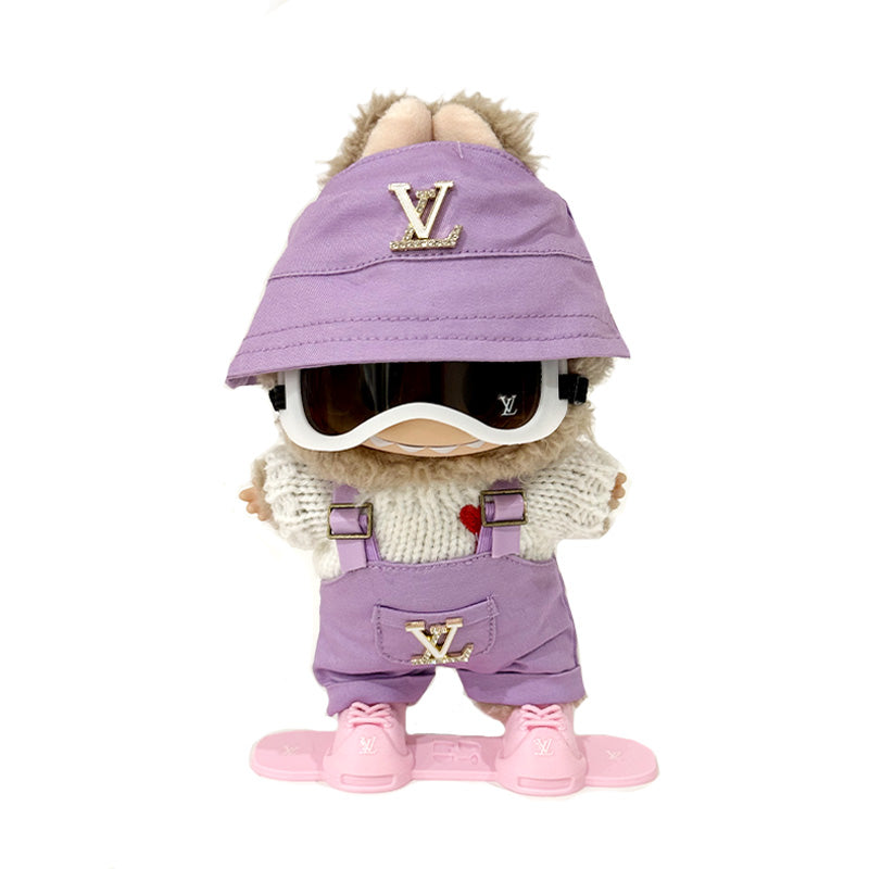 Fashion Dress - Purple ski outfit set (Hat + Sweater + Overalls + Ski goggles + Skis)