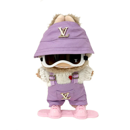 Fashion Dress - Purple ski outfit set (Hat + Sweater + Overalls + Ski goggles + Skis)