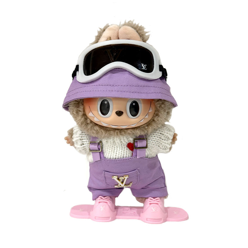 Fashion Dress - Purple ski outfit set (Hat + Sweater + Overalls + Ski goggles + Skis)