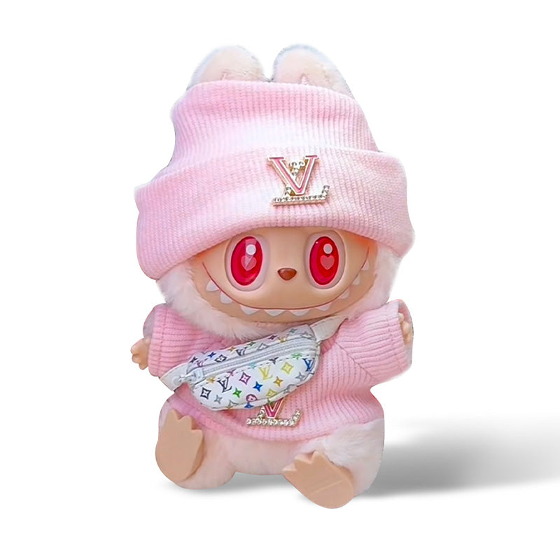 POP MART The Monsters Labubu Fashion Dress - LV Style Pink Top+ LV Style Hat +LV Bag