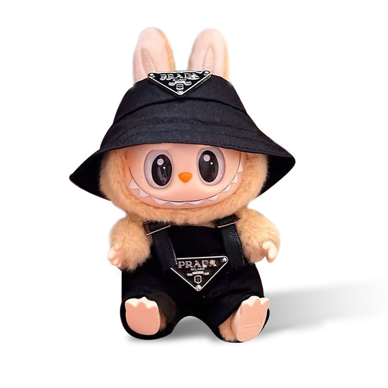 POP MART The Monsters Labubu Fashion Dress - Prada Style Black overalls + Black hat