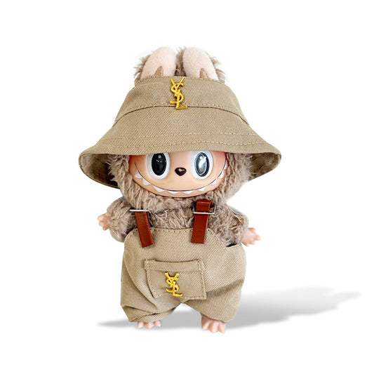 POP MART The Monsters Labubu Fashion Dress - YSL Style khaki overalls + khaki hat